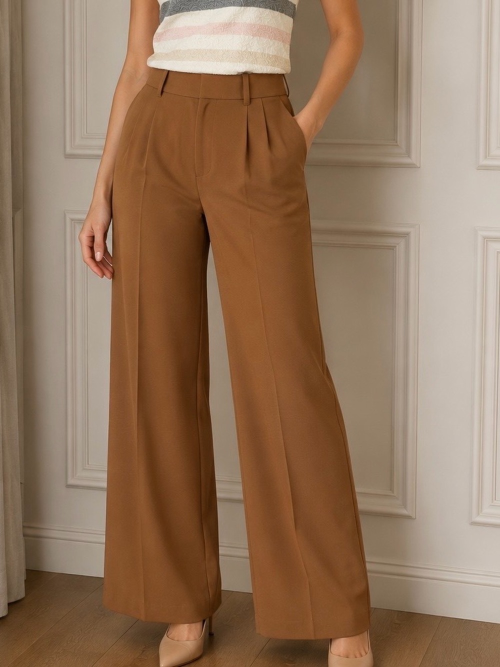 Abercrombie & Fitch Tailored High-Waist Wide-Leg Pants — Chestnut Brown